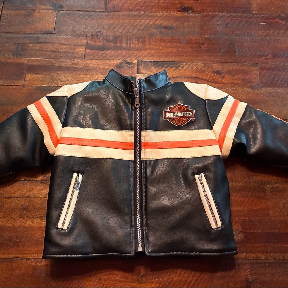 Infant Harley-Davidson Black Leather Jacket with Orange Accents